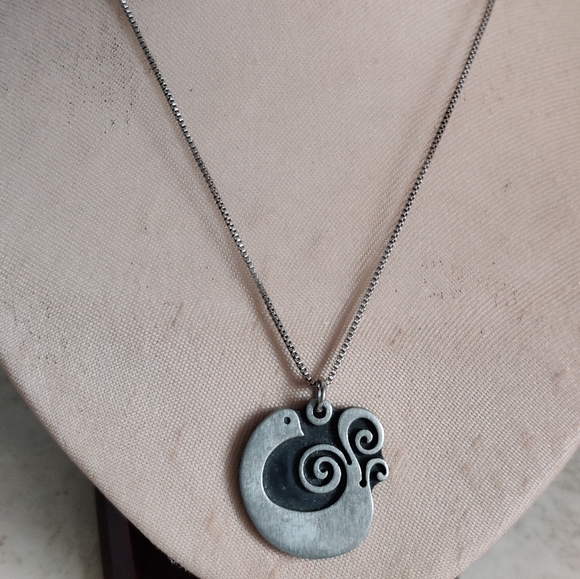 Vintage Sweden Artist R.Tennesmed Bird Necklace Pewter MCM - Picture 4 of 13